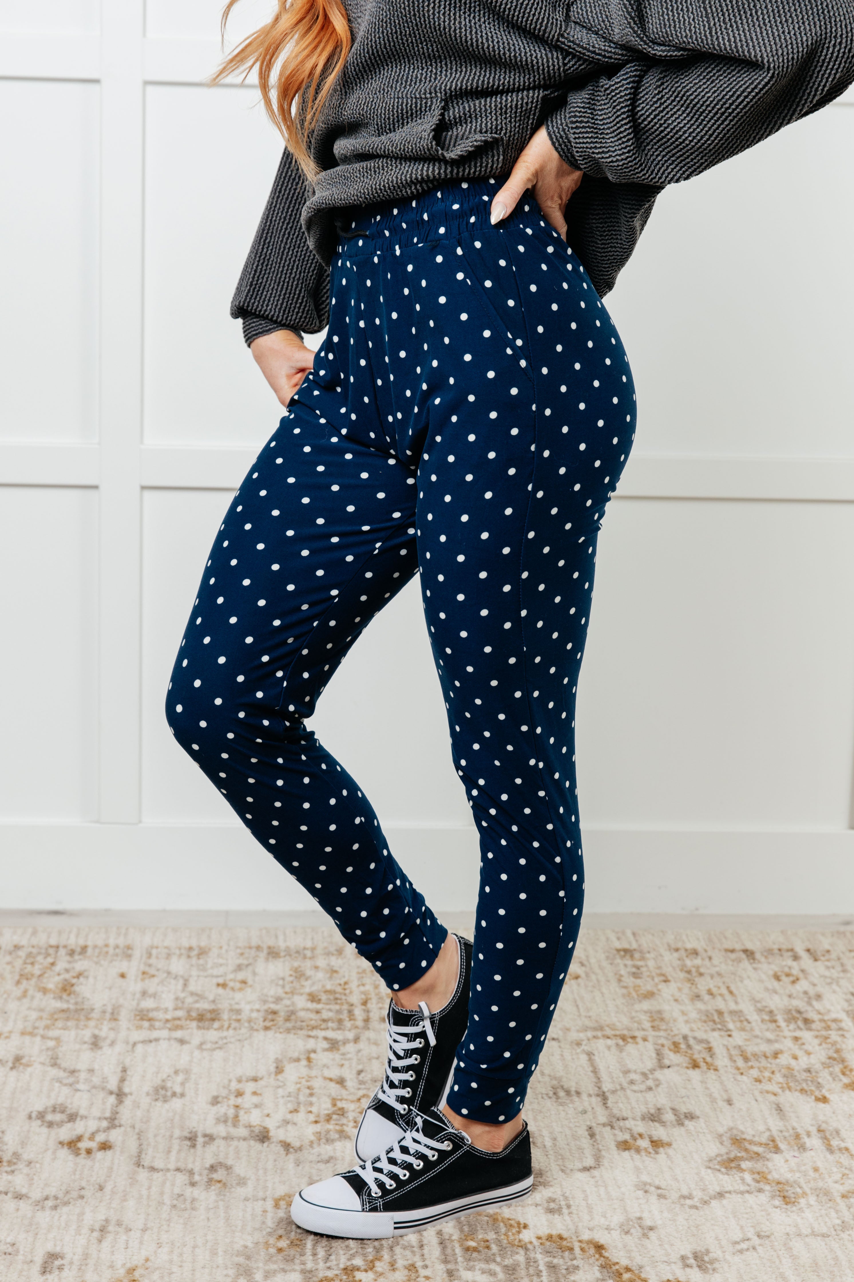 Your New Favorite Joggers in White Polka Dot Pants