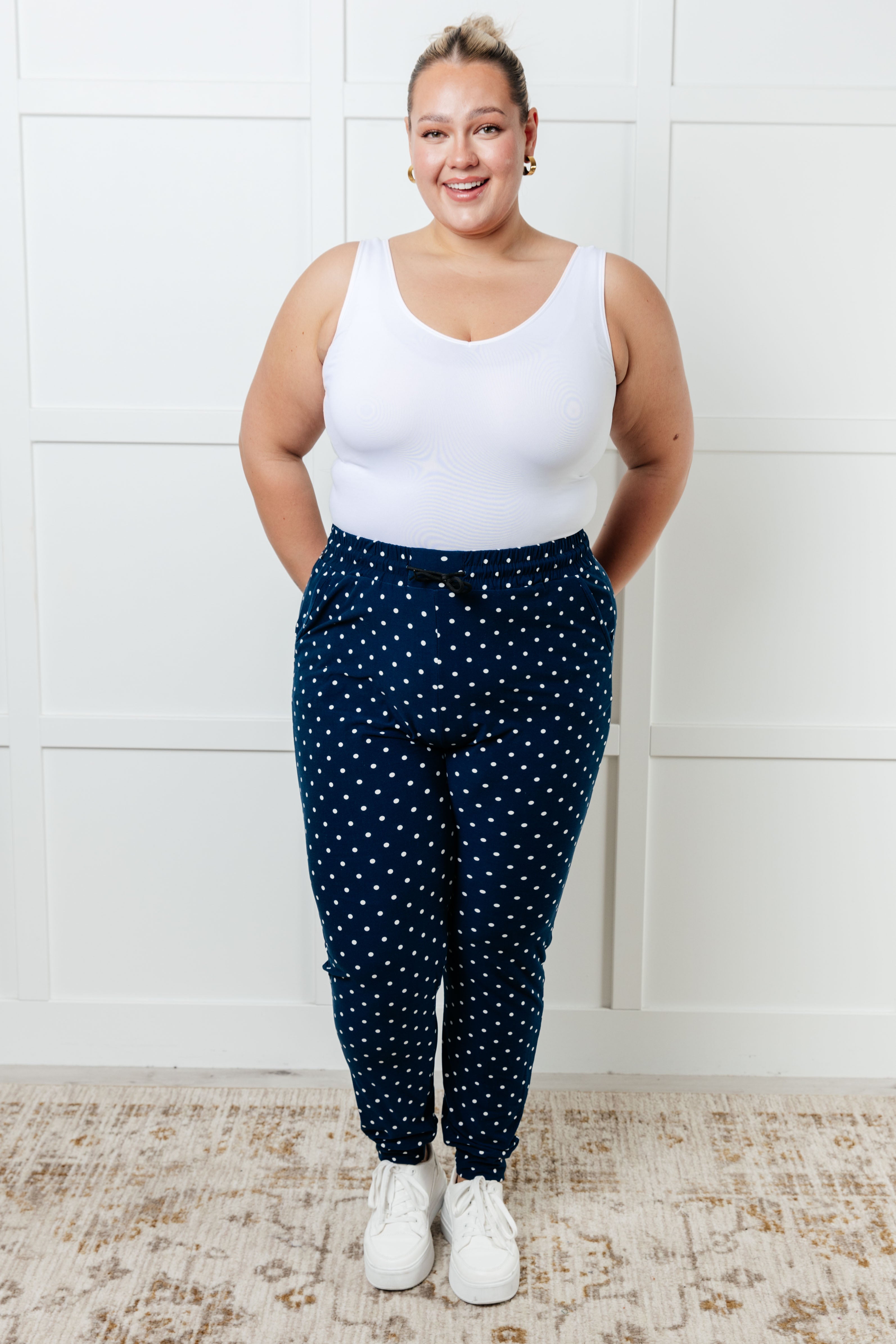 Your New Favorite Joggers in White Polka Dot Pants