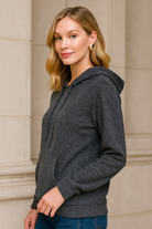 Zenana Black Brushed Hacci Melange Hooded Sweater