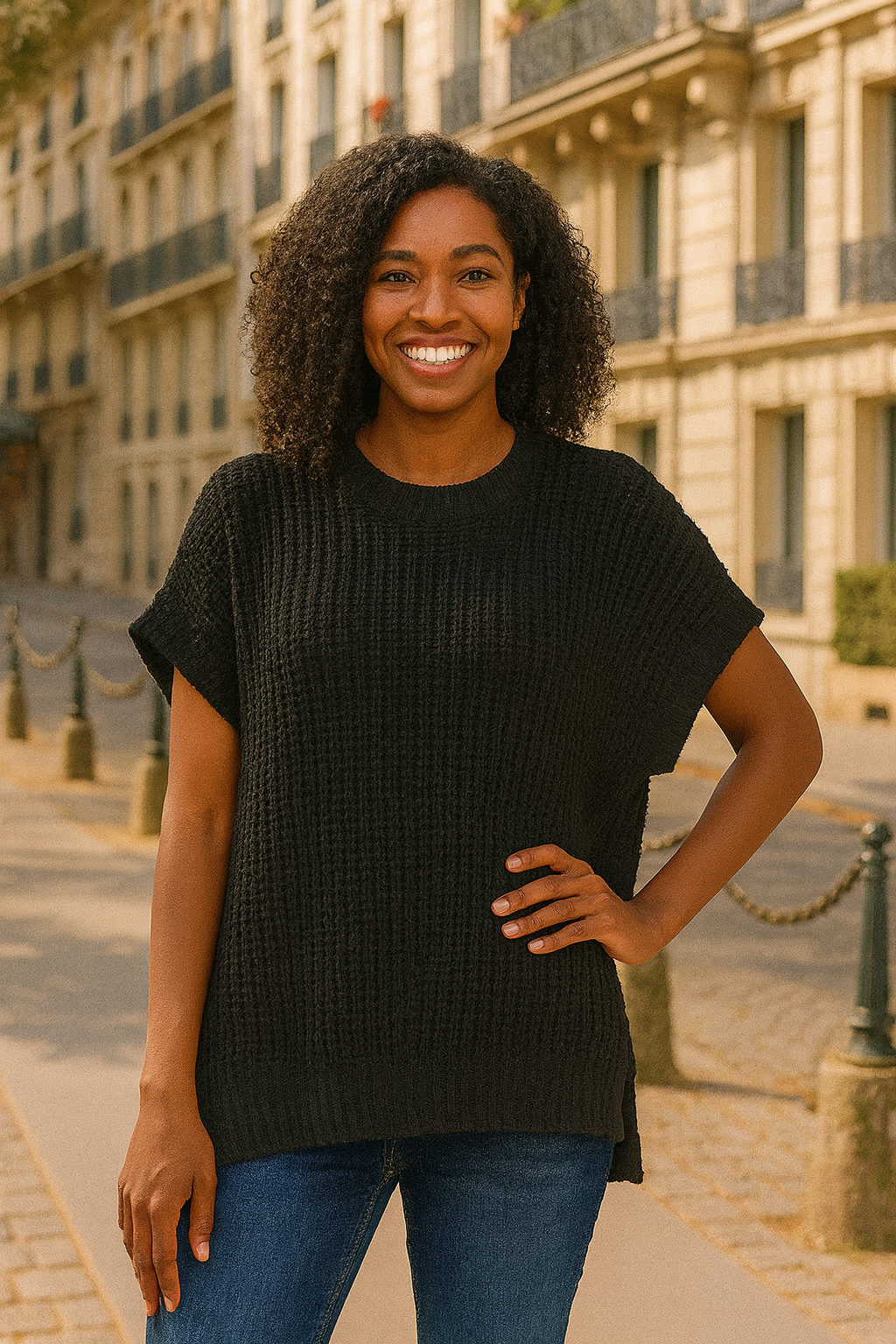 Zenana Black Oversized Crew Neck Sweater