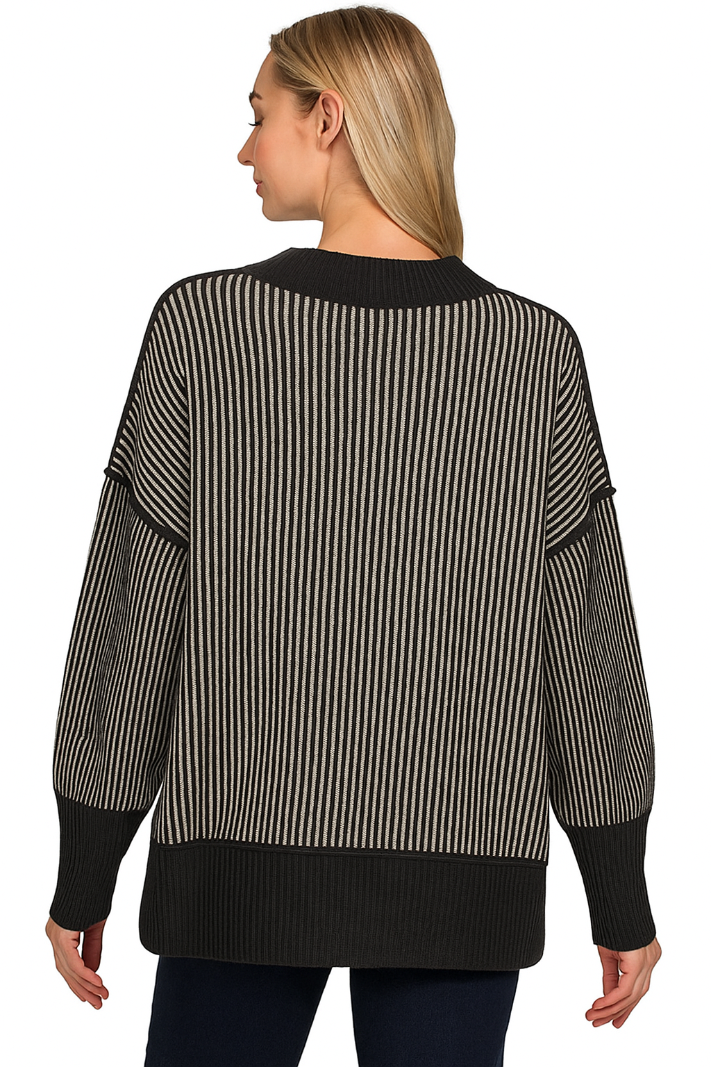 Zenana Black Exposed Seam Two Tone Ribbed Sweater