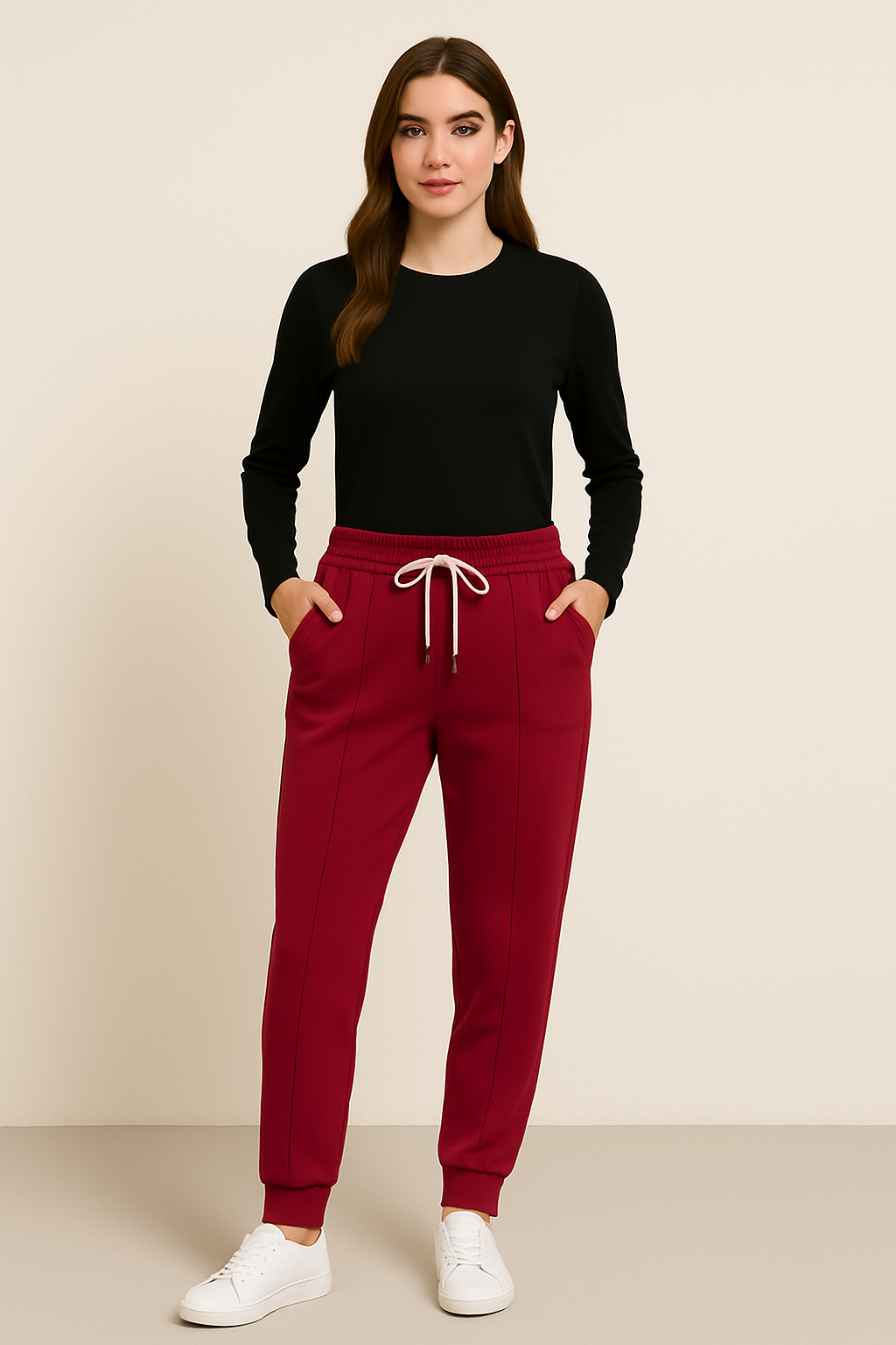Zenana Cabernet Drawstring Center Seam Scuba Jogger Sweatpants with Pockets