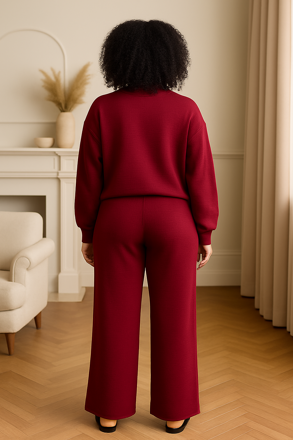 Zenana Cabernet Ribbed Round Neck Pullover and Drawstring Pants Set