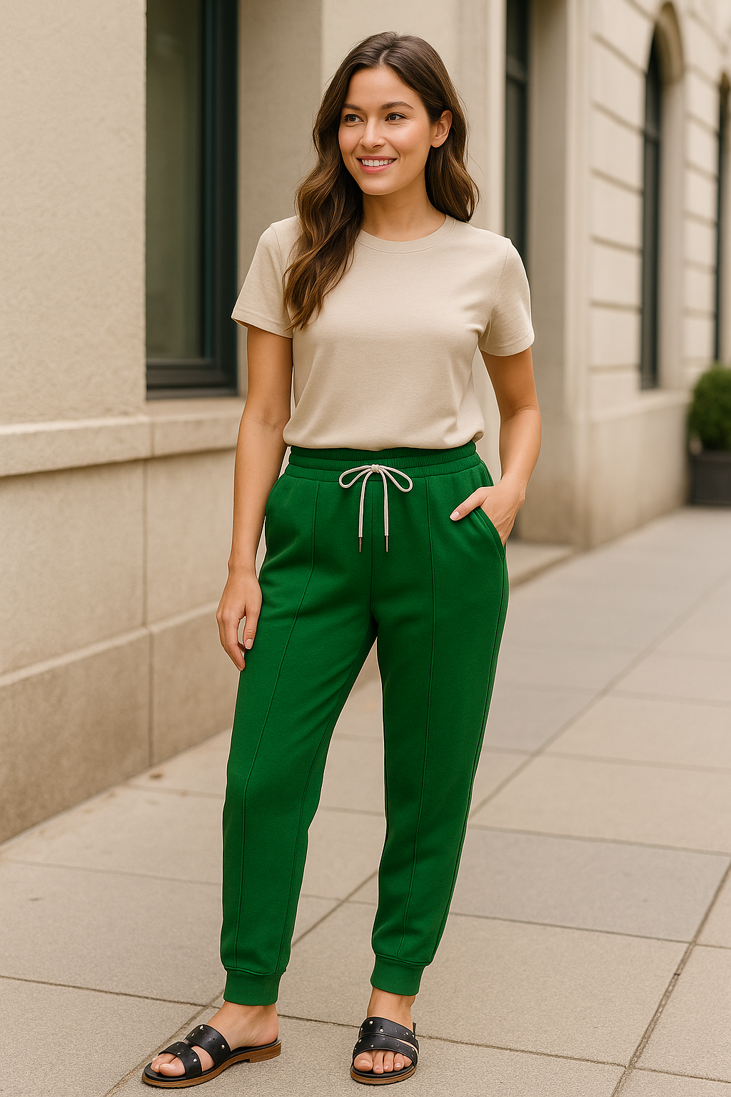 Zenana Dark Green Drawstring Scuba Jogger Sweatpants with Pockets DK GREEN