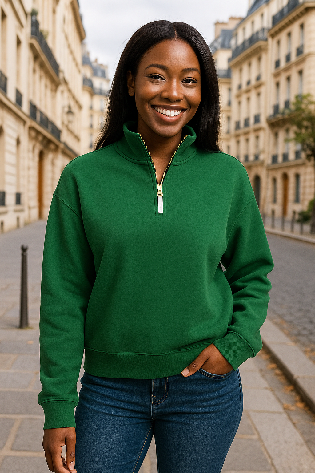 Zenana Dark Green Fleece Half Zip Sweatshirt DK GREEN