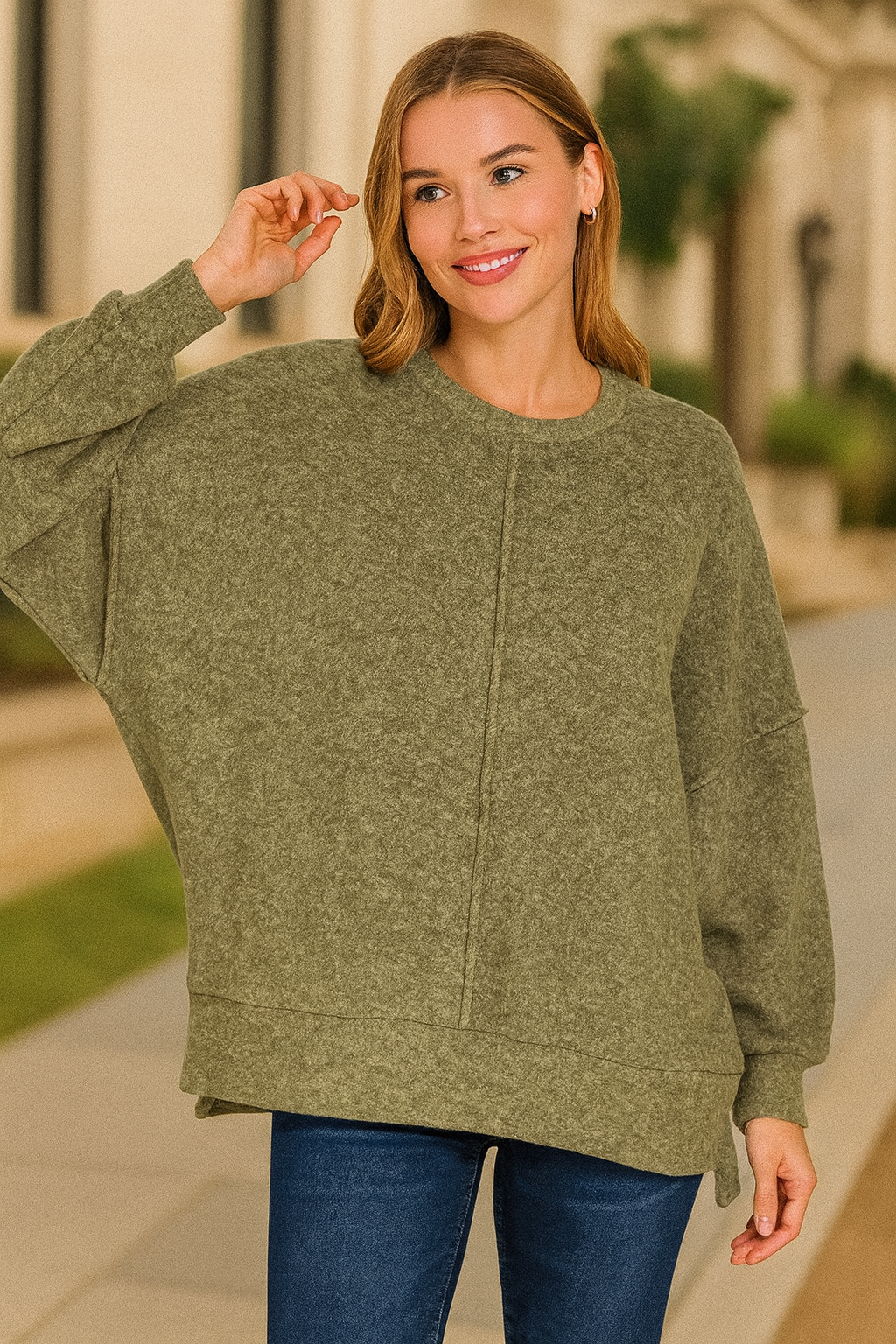 Zenana Dark Olive Brushed Melange Hacci Oversized Sweater DK OLIVE