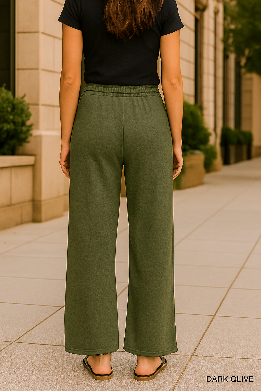 Zenana Dark Olive Scuba Drawstring Wide Leg Pants