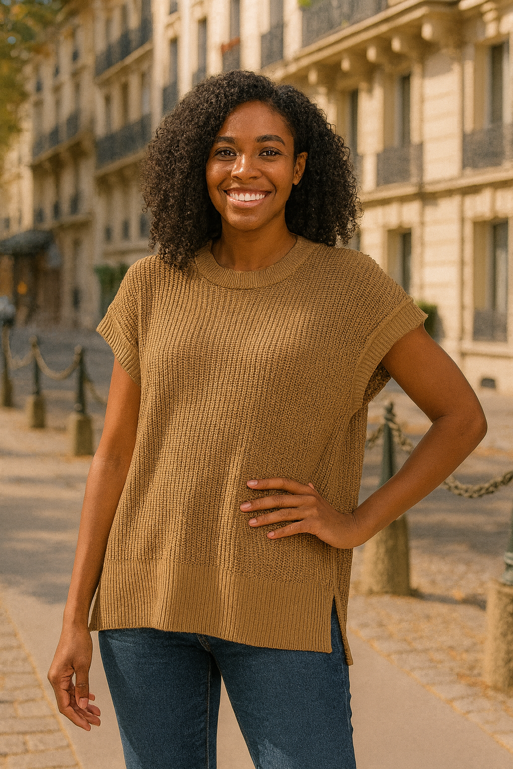 Zenana Deep Camel Oversized Crew Neck Sweater DEEP CAMEL