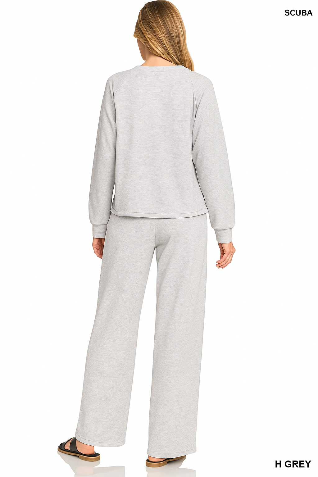 Zenana Heather Gray Scuba Crewneck Pullover and Pants Set