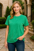 Zenana Kelly Green Washed Short Sleeve T-Shirt K GREEN