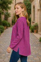Zenana Light Plum Brushed Hacci Exposed Seam Hi Low Sweater LT PLUM