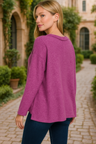 Zenana Light Plum Brushed Hacci Exposed Seam Hi Low Sweater