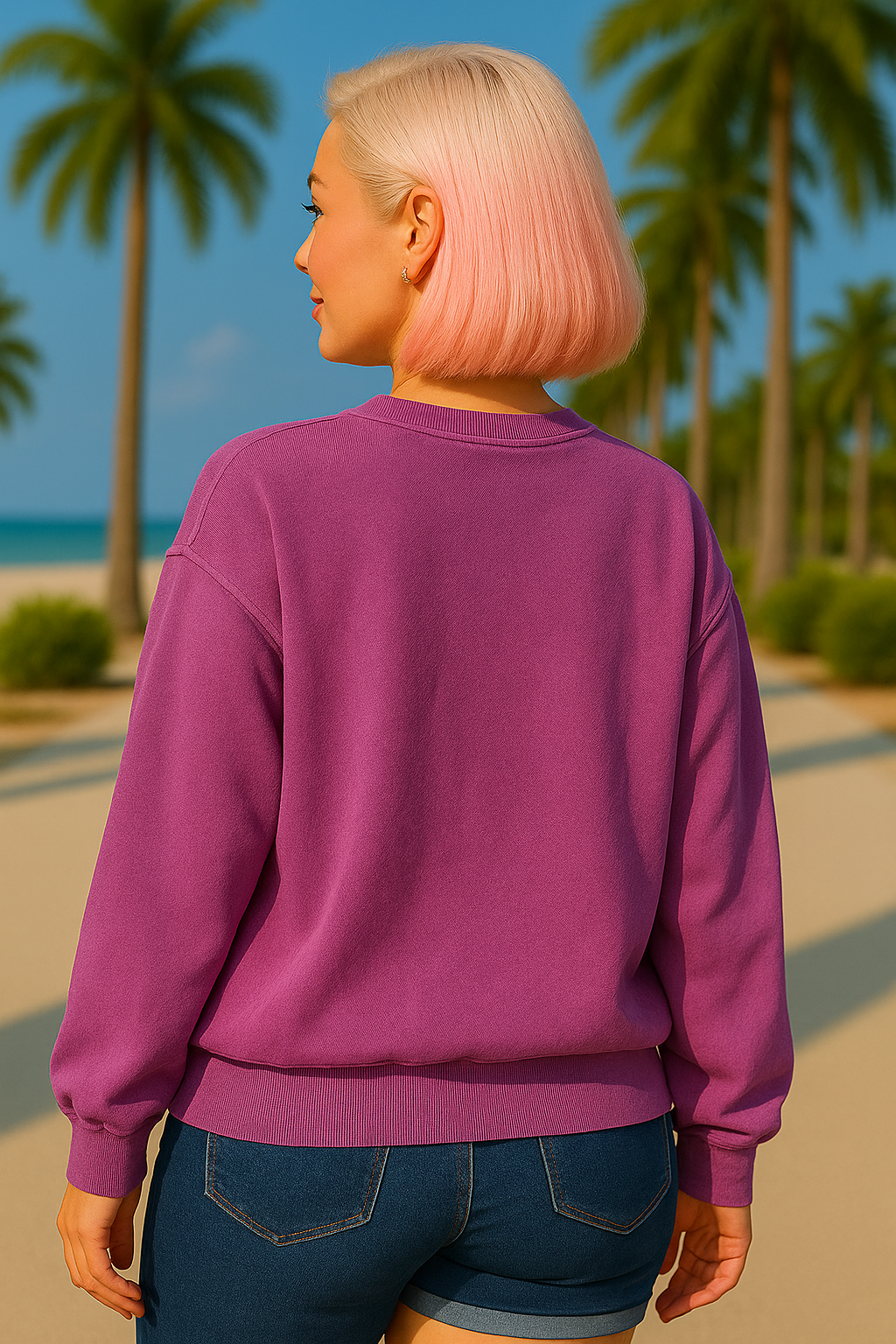 Zenana Light Plum French Terry Pigment Dye Round-neck Sweatshirt