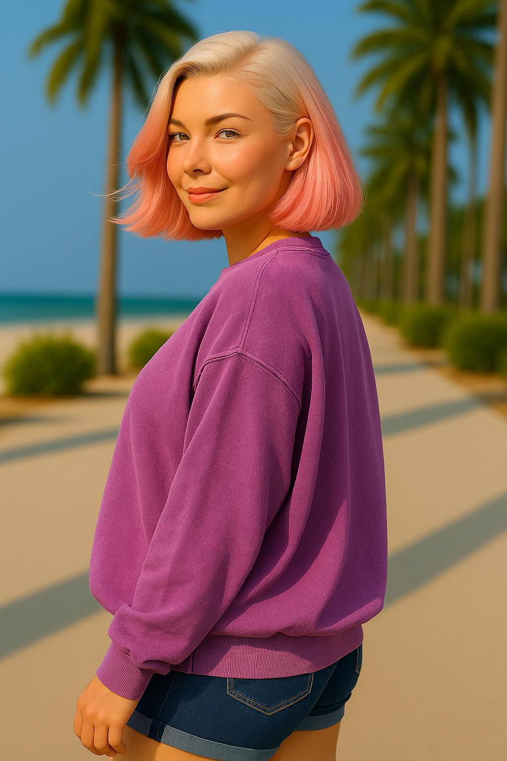 Zenana Light Plum French Terry Pigment Dye Round-neck Sweatshirt LT PLUM