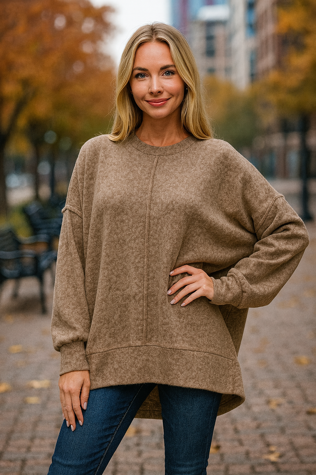 Zenana Mocha Brushed Melange Hacci Oversized Sweater MOCHA
