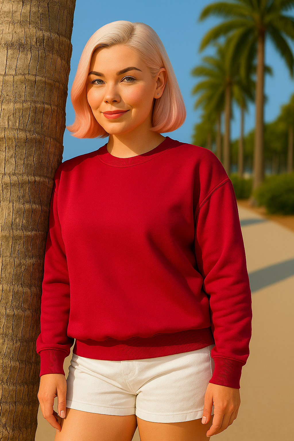 Zenana Ruby Soft Fleece Pigment Dye Round-neck Sweatshirt RUBY