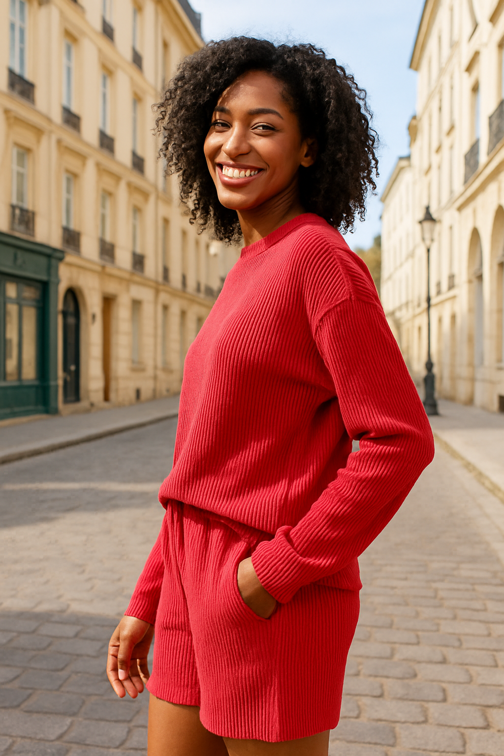 Zenana Ruby Corded Rib Long Sleeve Tee and Shorts Set