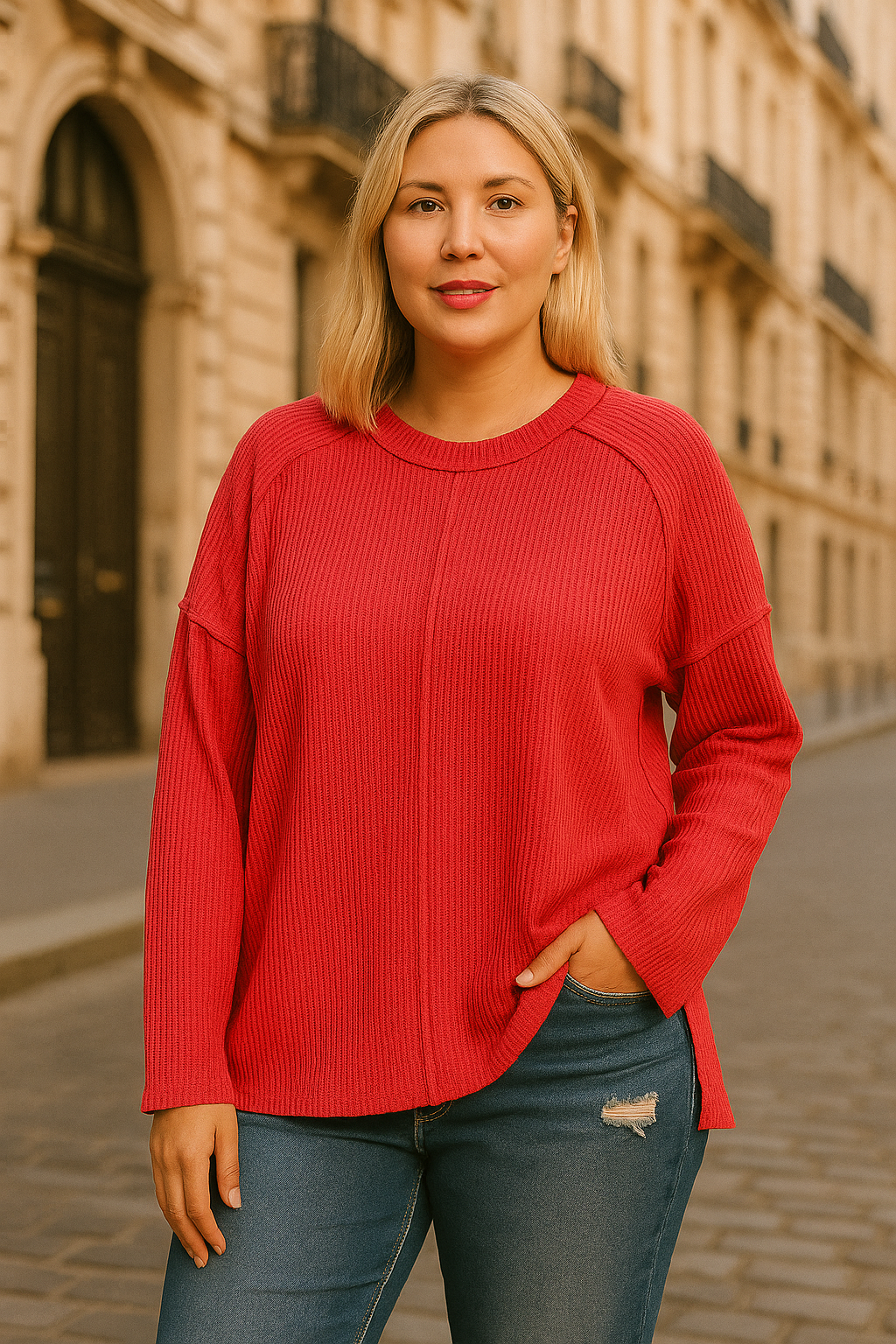 Zenana Ruby Exposed Seam Long Sleeve Corded Ribbed Knit Top