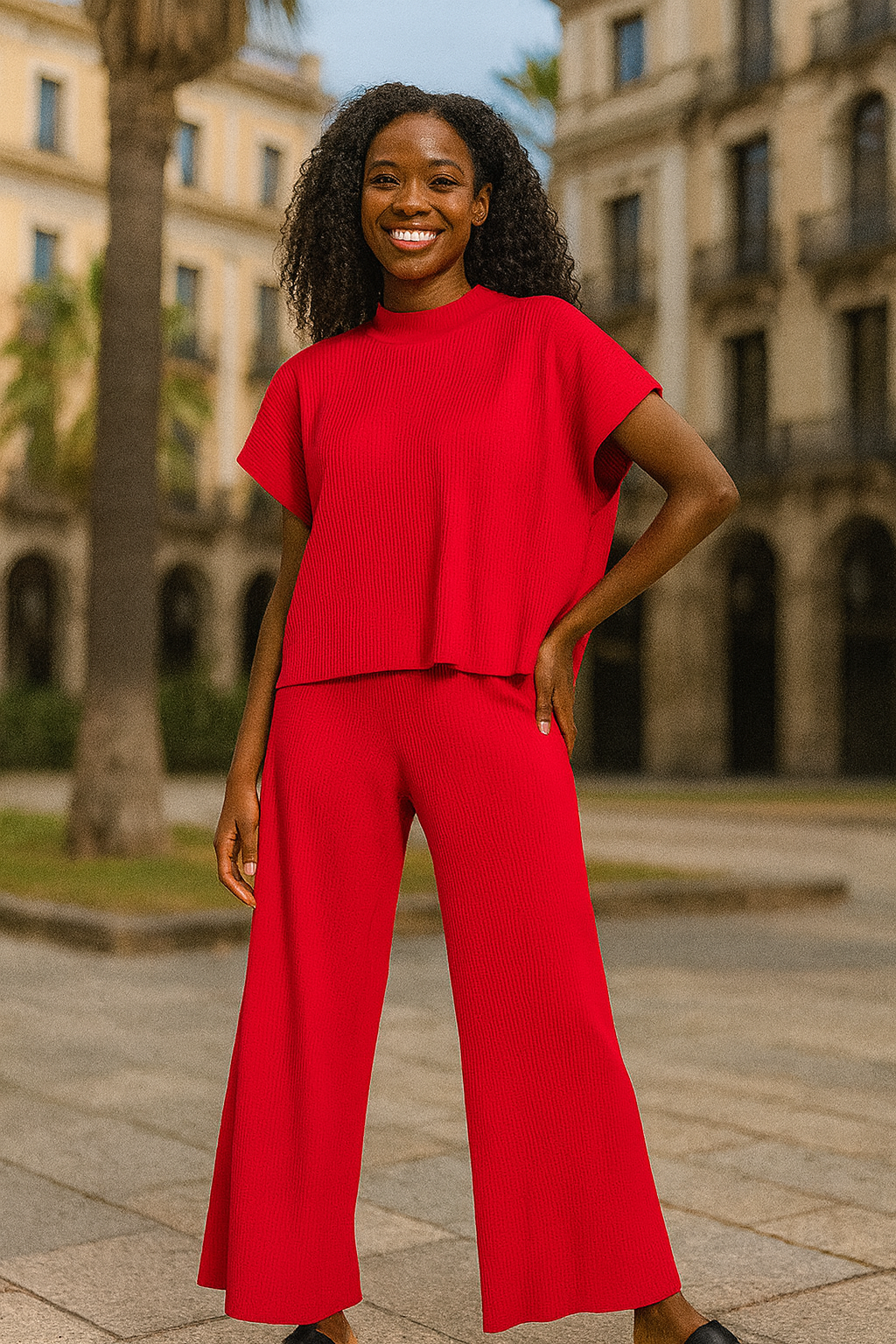 Zenana Ruby Viscose Sweater Short Sleeve Top and Pants Set RUBY