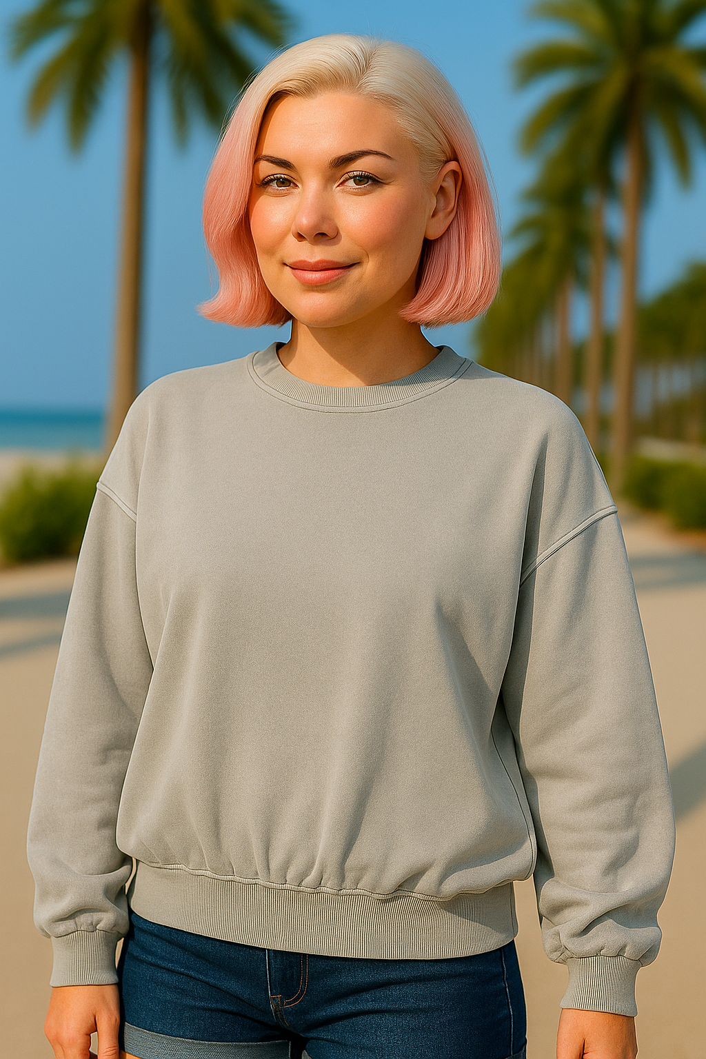 Zenana Sleet Soft Fleece Pigment Dye Round-neck Sweatshirt SLEET