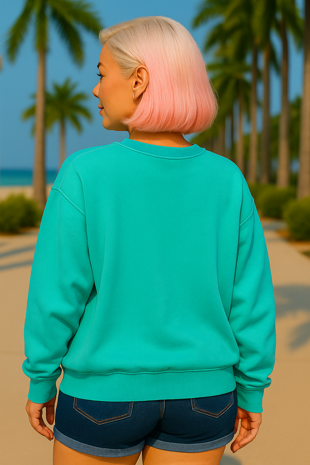 Zenana Turquoise Soft Fleece Pigment Dye Round-neck Sweatshirt