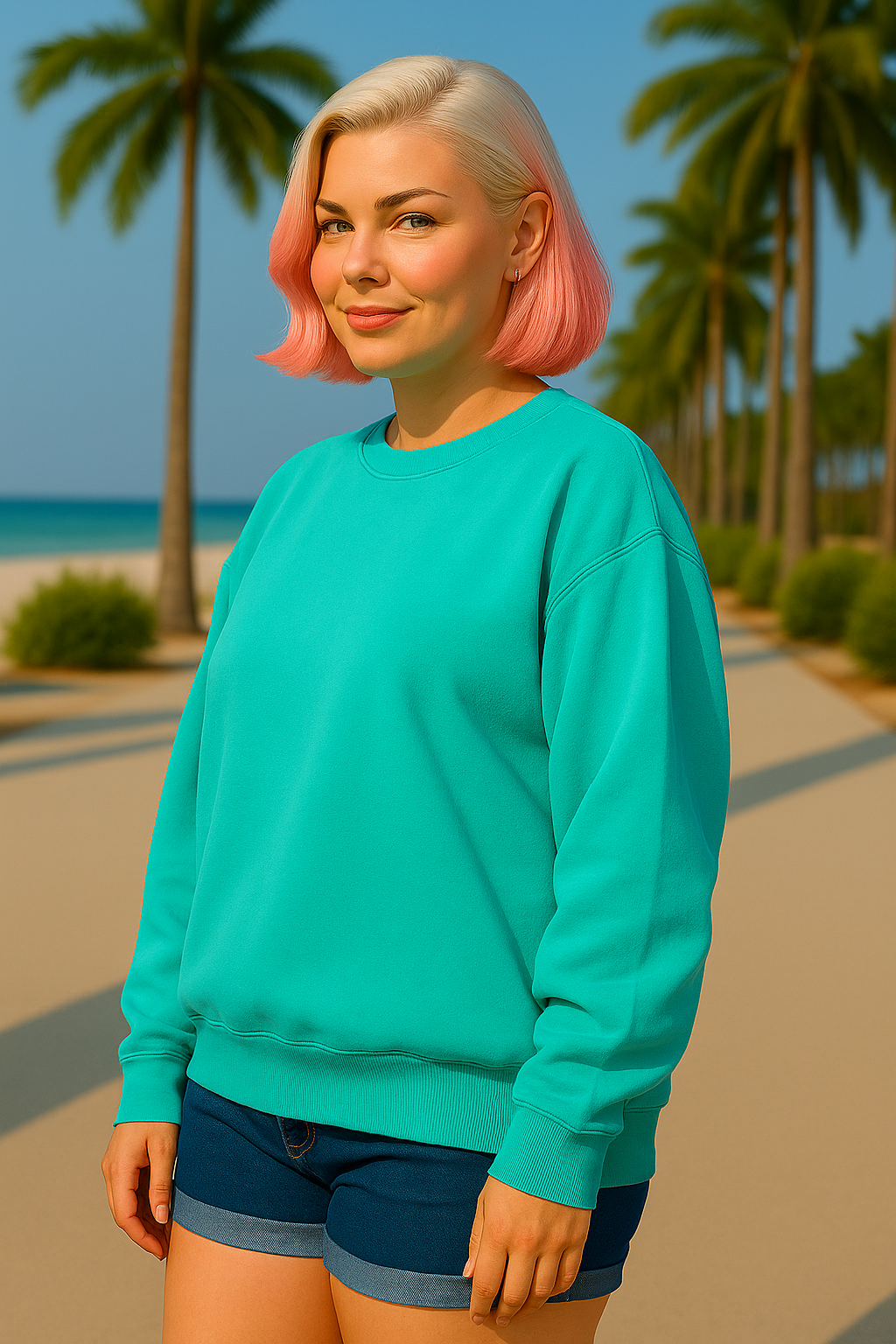 Zenana Turquoise Soft Fleece Pigment Dye Round-neck Sweatshirt TURQUOISE