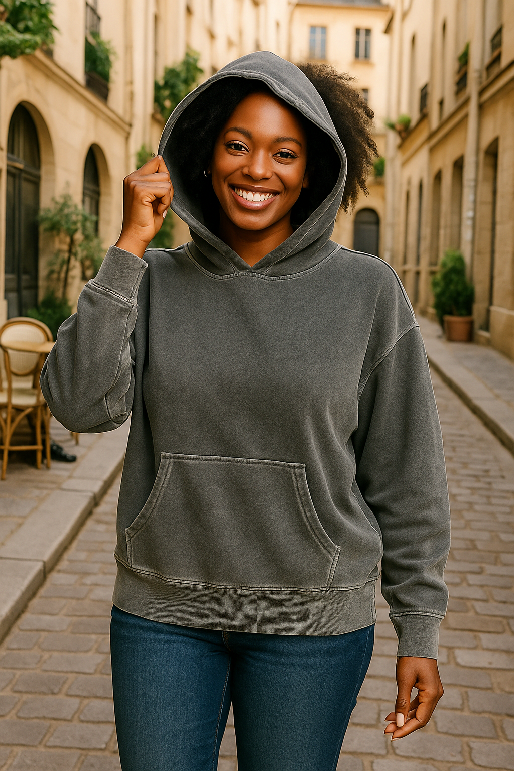 Zenana Ash Black Fleece Pigment Dye Kangaroo Pocket Hoodie ASH BLACK