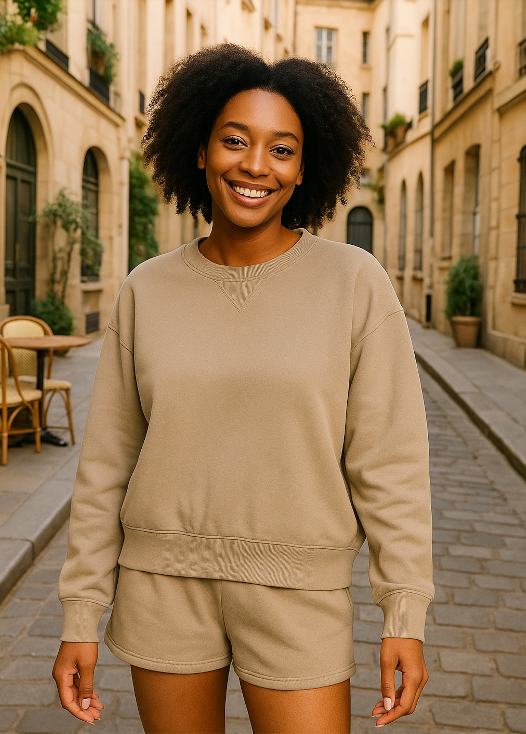 Zenana Ash Mocha Fleece Long Sleeve Sweatshirts & Shorts Set ASH MOCHA