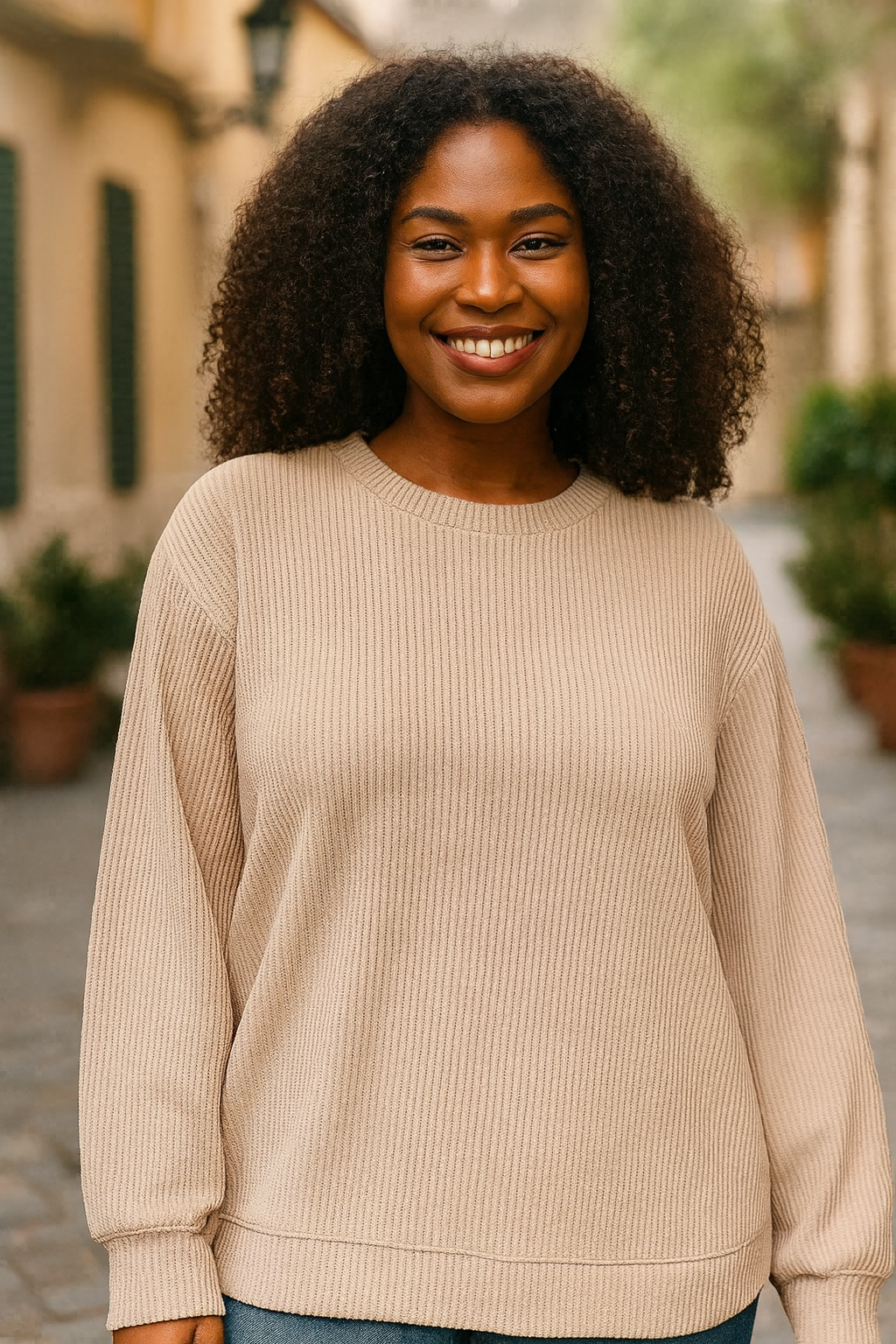 Zenana Ash Mocha Raised Rib Round Neck Long Sleeve Top ASH MOCHA