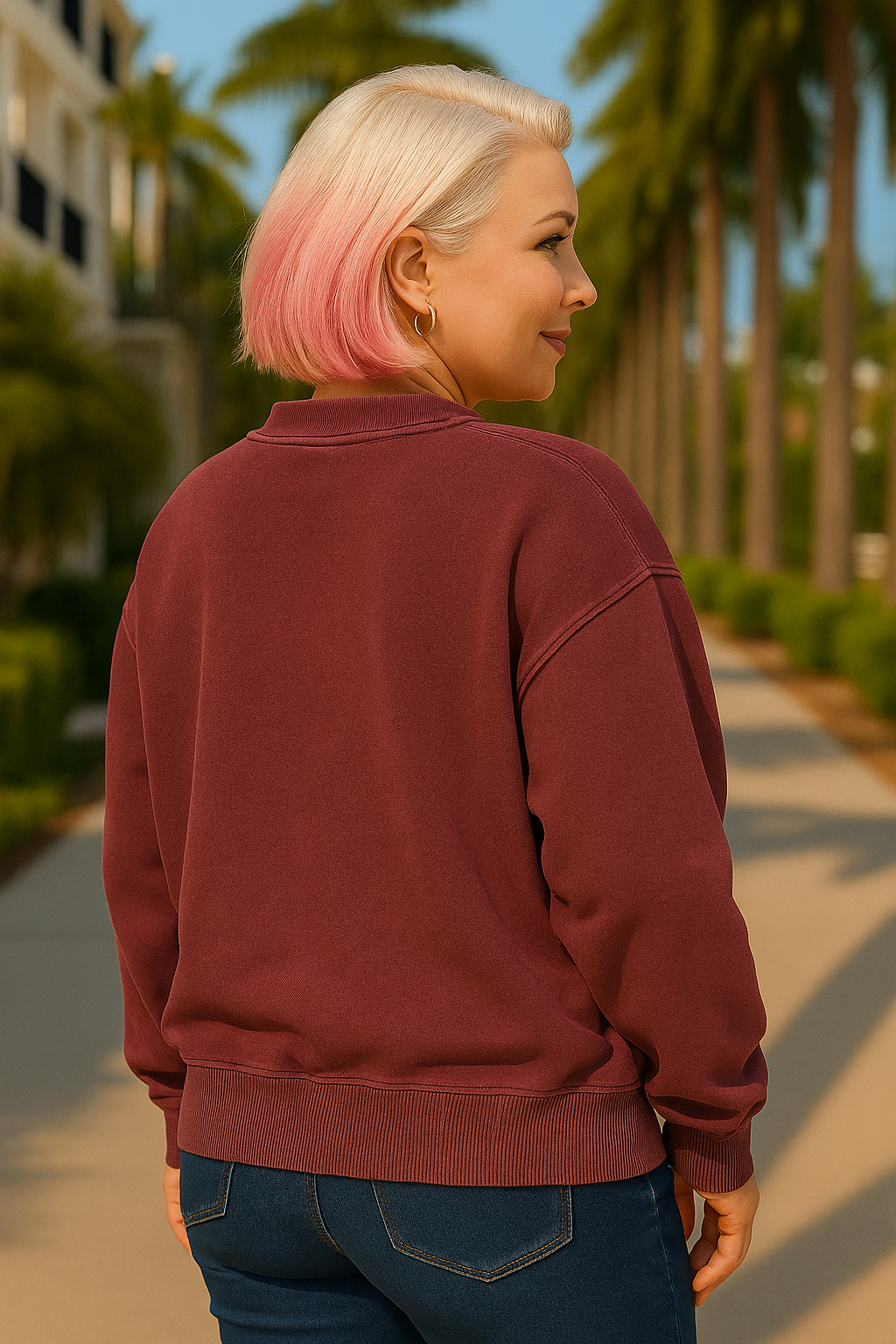 Zenana Cabernet French Terry Pigment & Enzyme Washing Half Zip Top