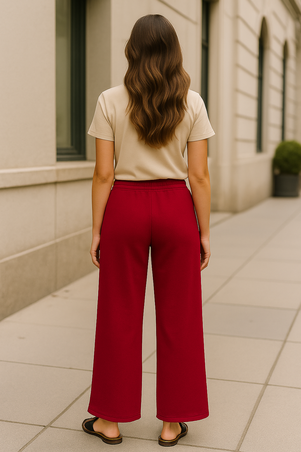 Zenana Cabernet Scuba Drawstring Wide Leg Pants