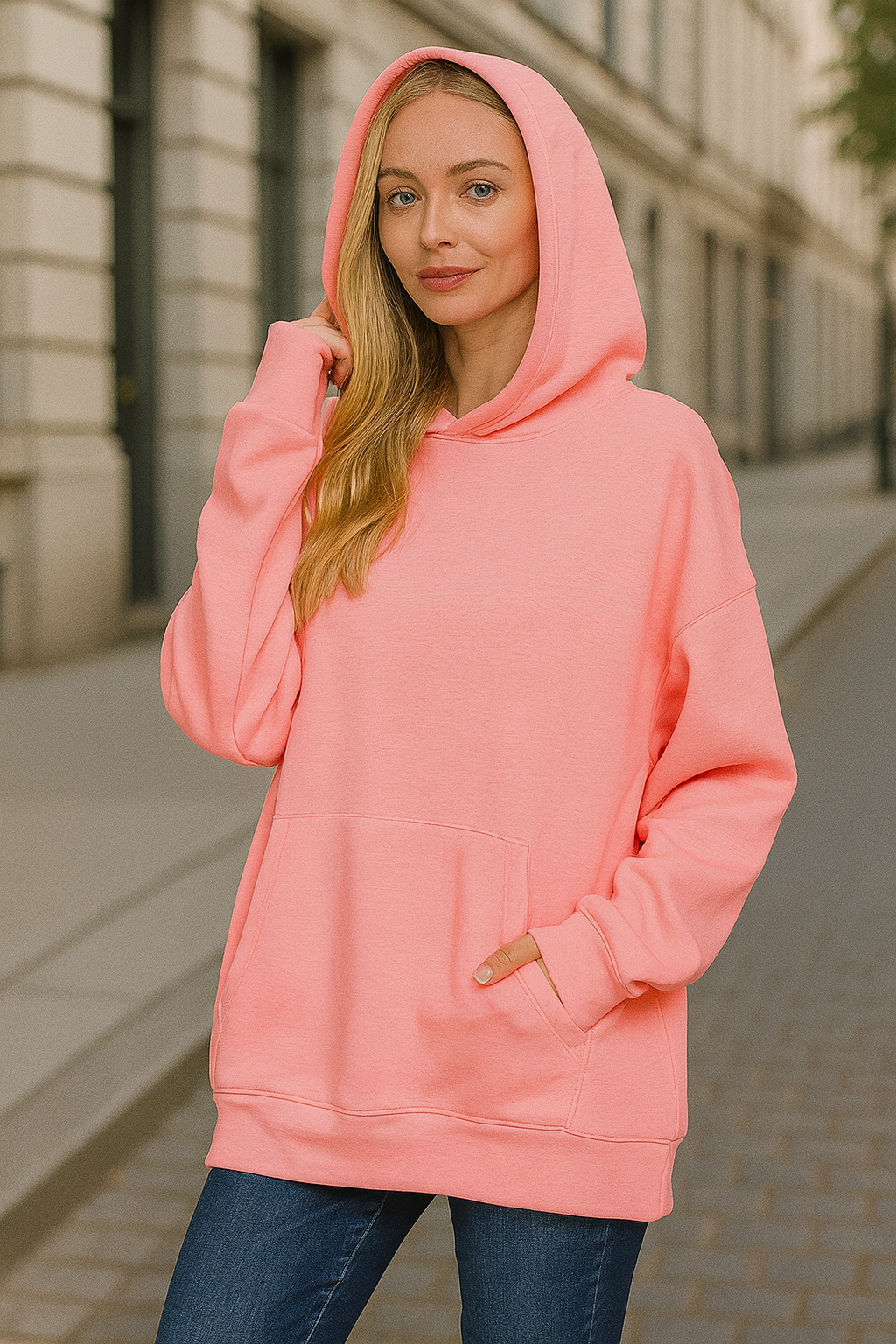Zenana Dark Pink Oversized Scuba Hoodie with Kangaroo Pocket DK PINK