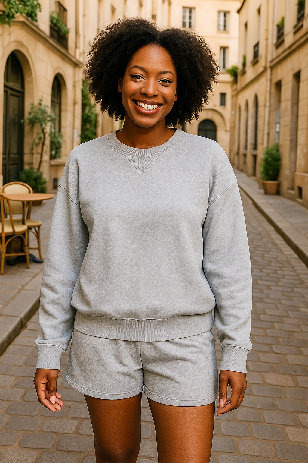 Zenana Heather Gray Fleece Long Sleeve Sweatshirts & Shorts Set R H GREY