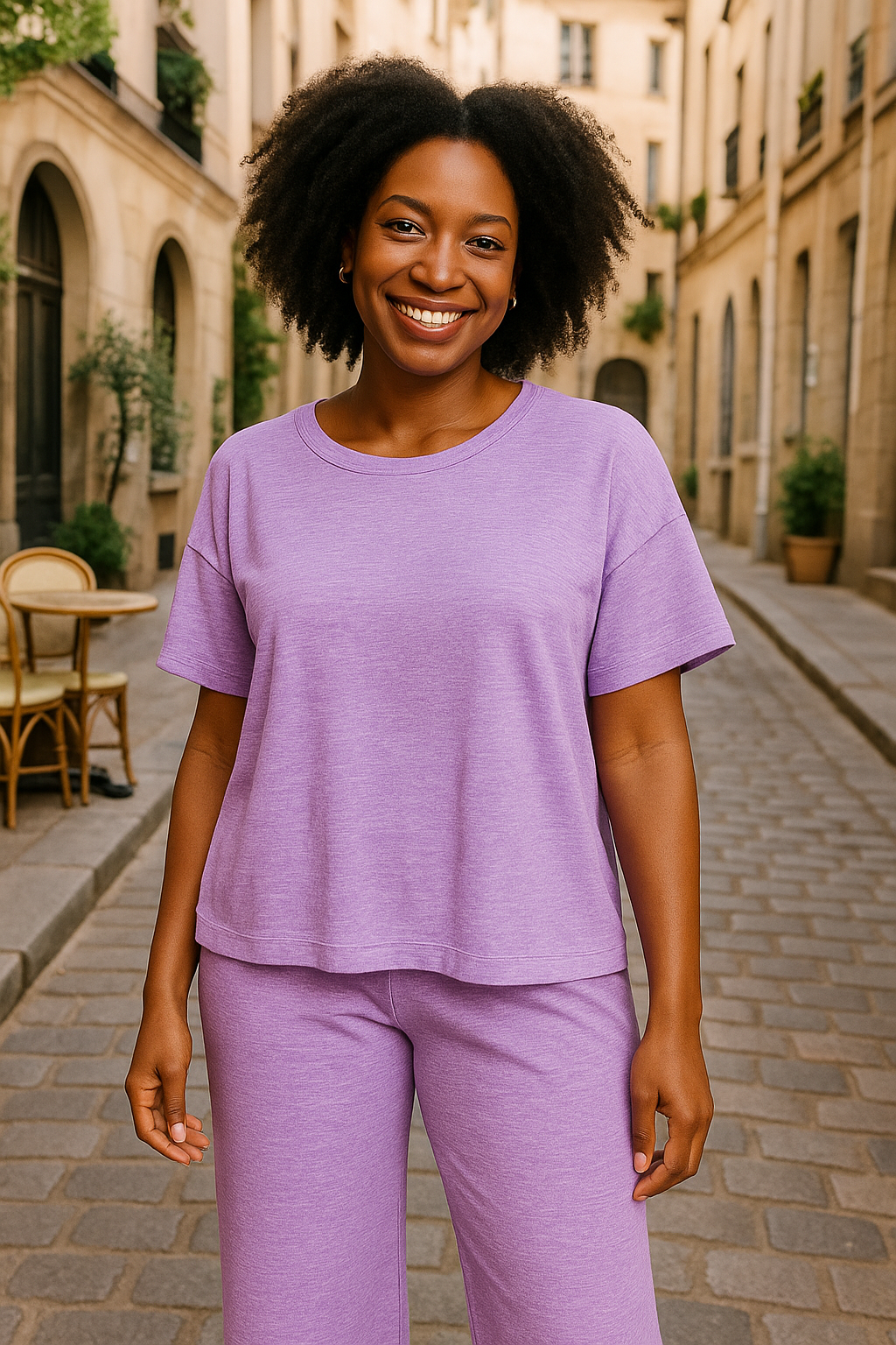 Zenana Lavender Cotton Slub Top & Pants Set LAVENDER