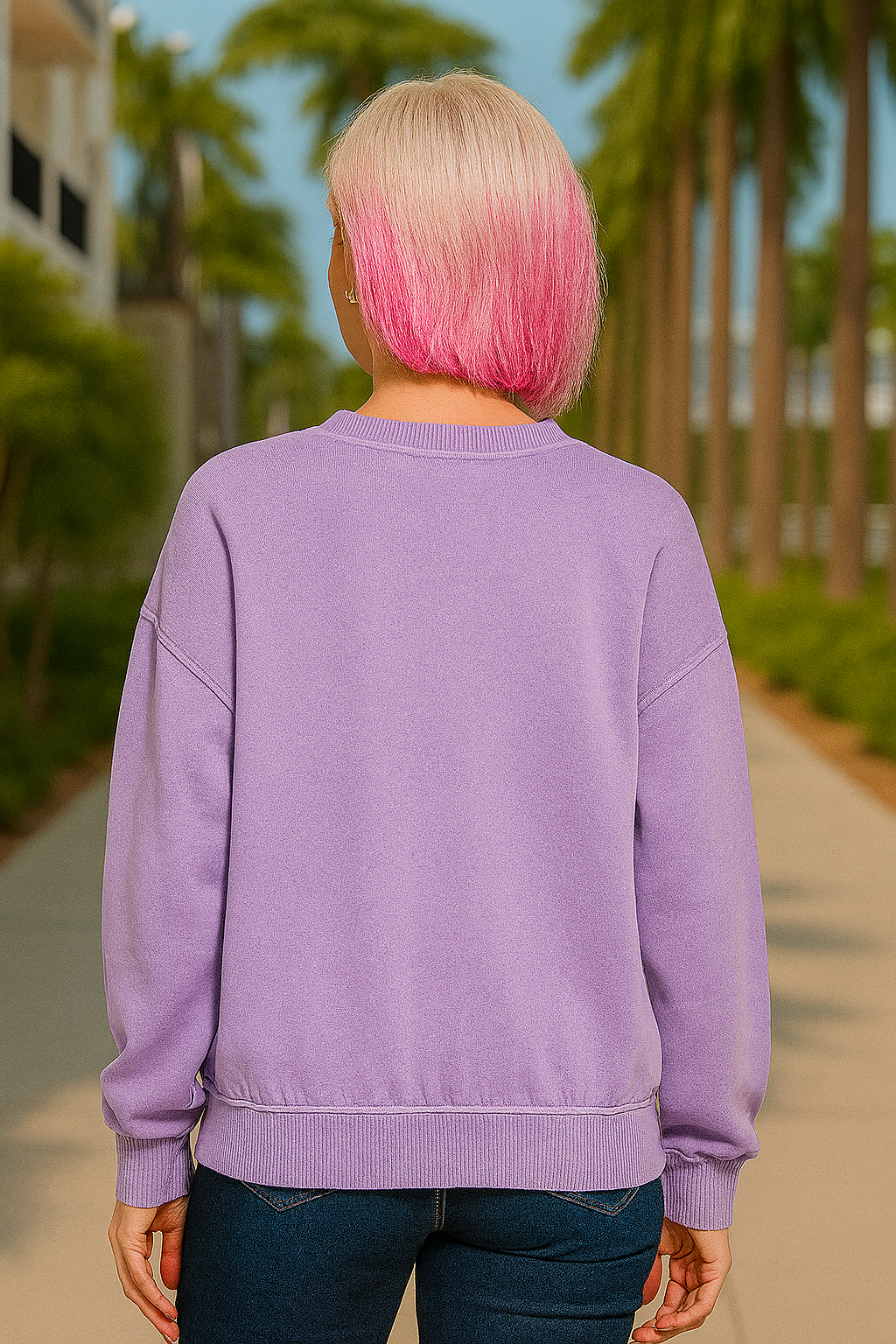 Zenana Lavender French Terry Pigment Dye Round-neck Sweatshirt