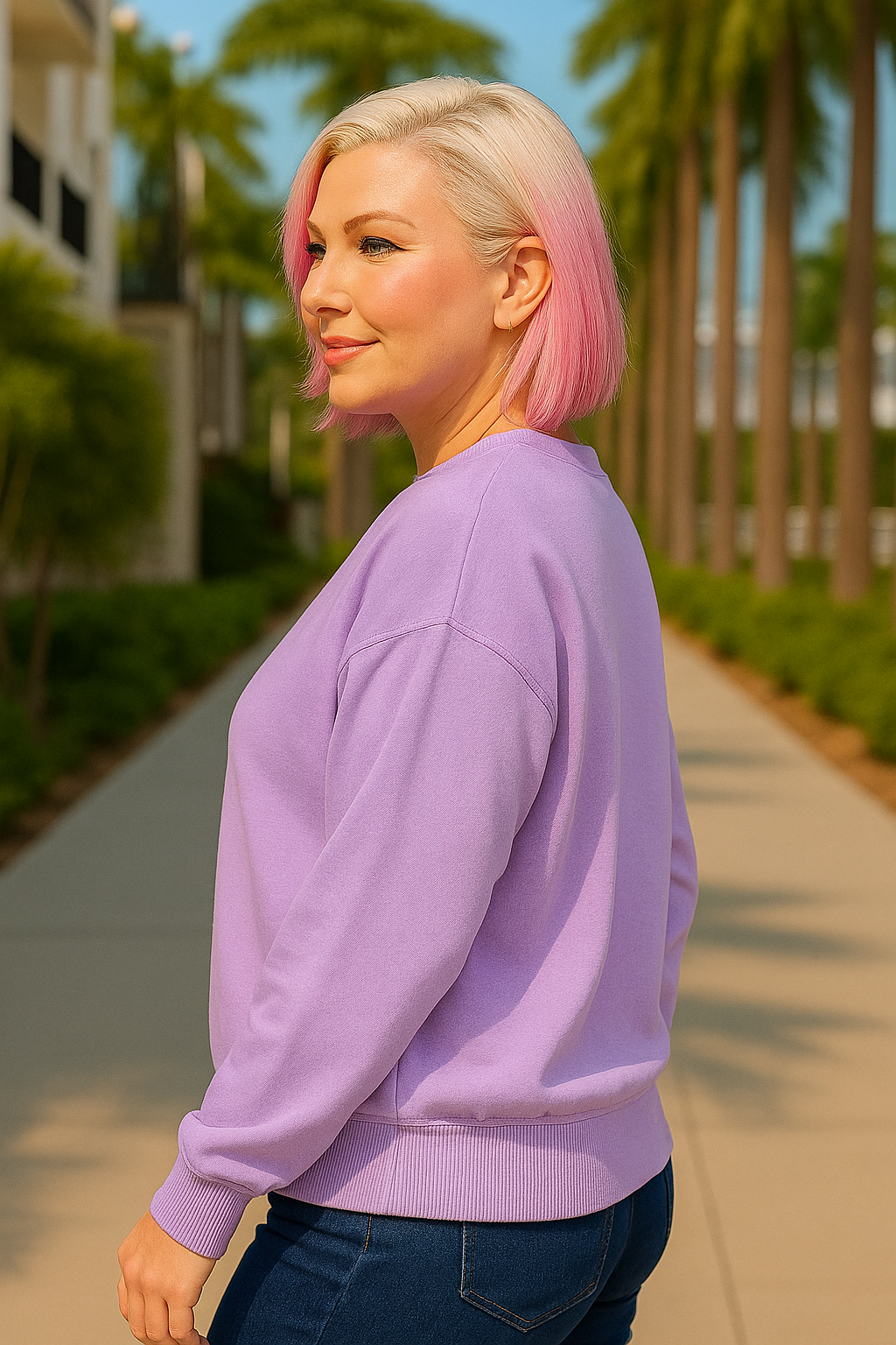 Zenana Lavender French Terry Pigment Dye Round-neck Sweatshirt