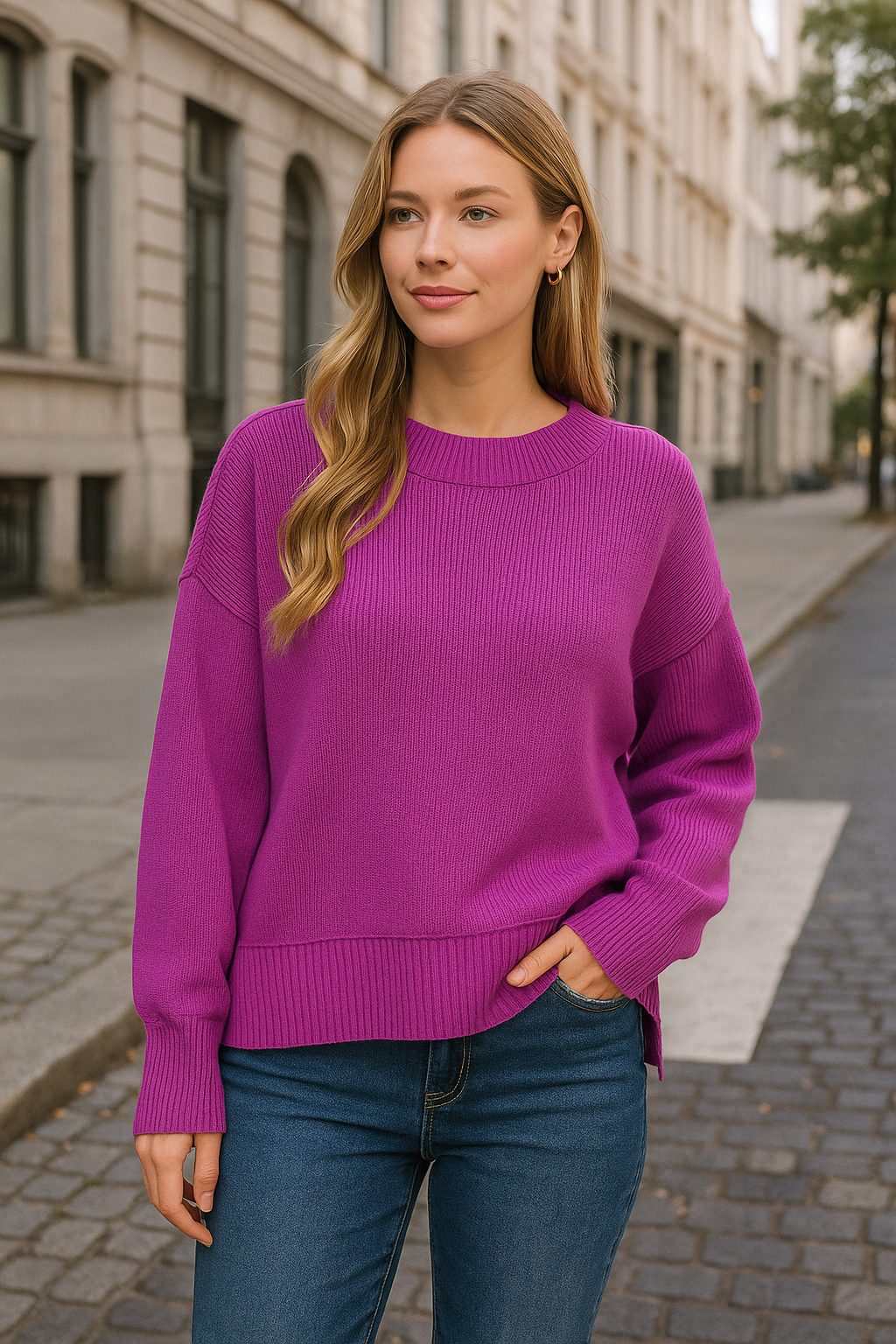Zenana Light Plum Wide Neck Band Drop Shoulder Sweater LT PLUM