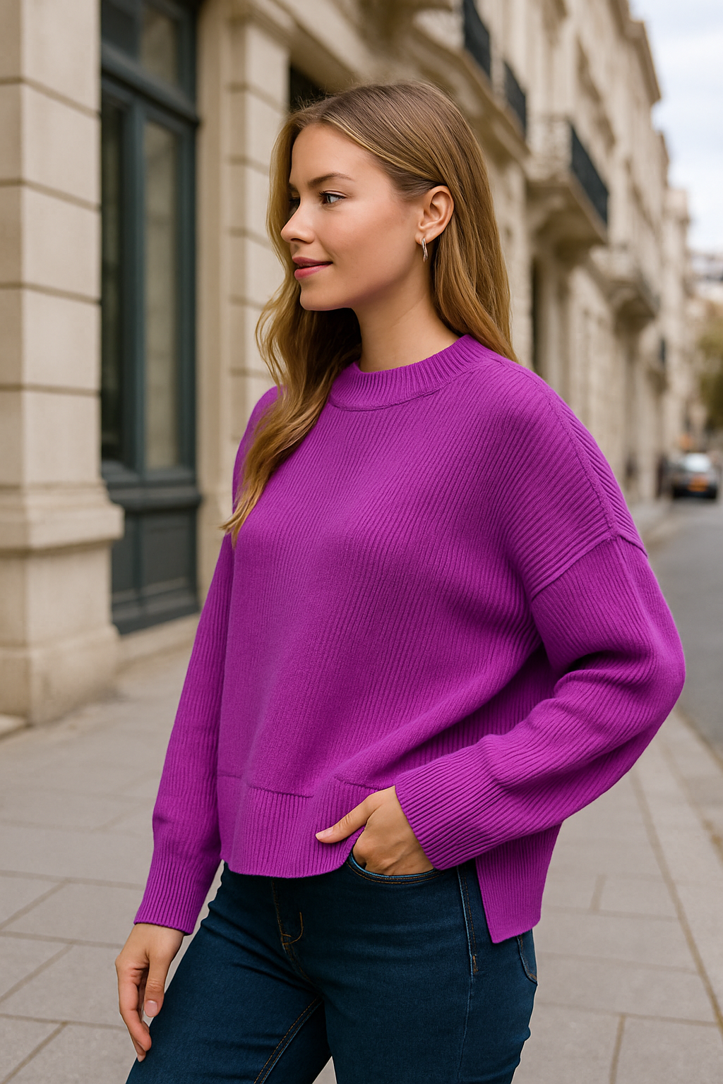 Zenana Light Plum Wide Neck Band Drop Shoulder Sweater