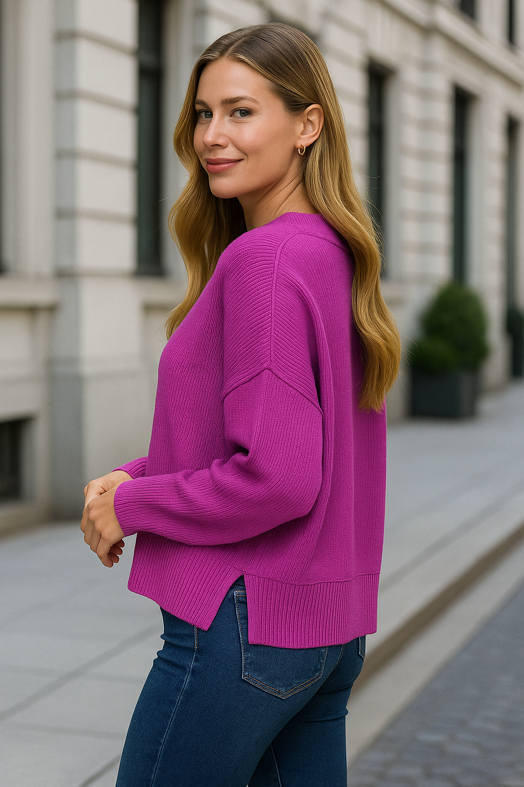 Zenana Light Plum Wide Neck Band Drop Shoulder Sweater