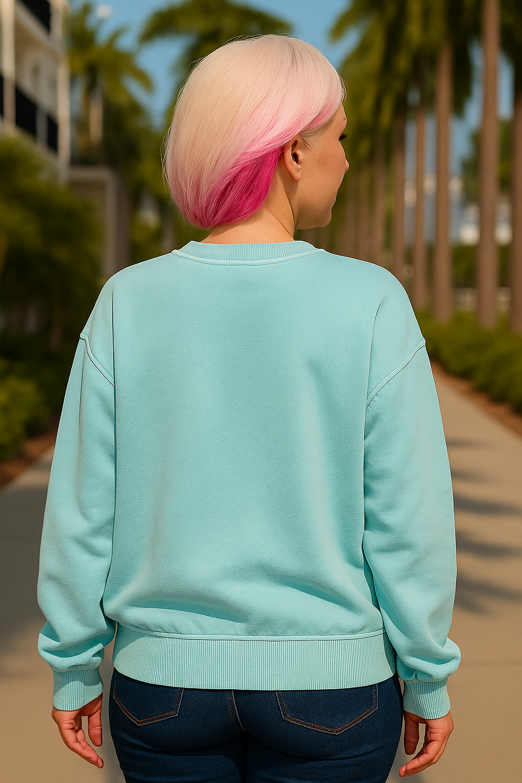 Zenana Light Teal Soft Fleece Pigment Dye Round-neck Sweatshirt