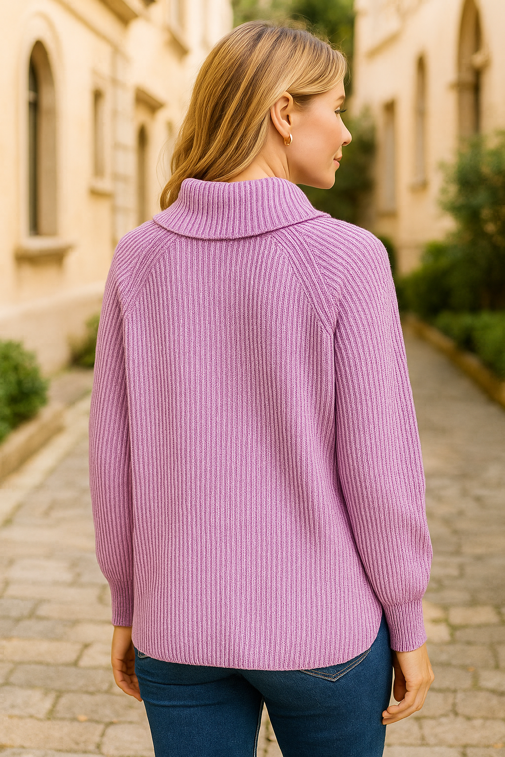 Zenana Ribbed Two-Tone Half Zip Sweater — Violet/Lavender