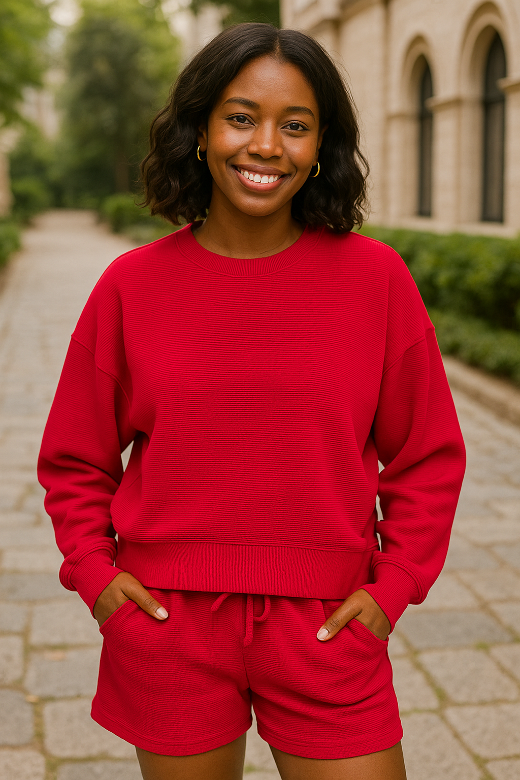 Zenana Ruby Ribbed Round Neck Pullover and Shorts Set RUBY