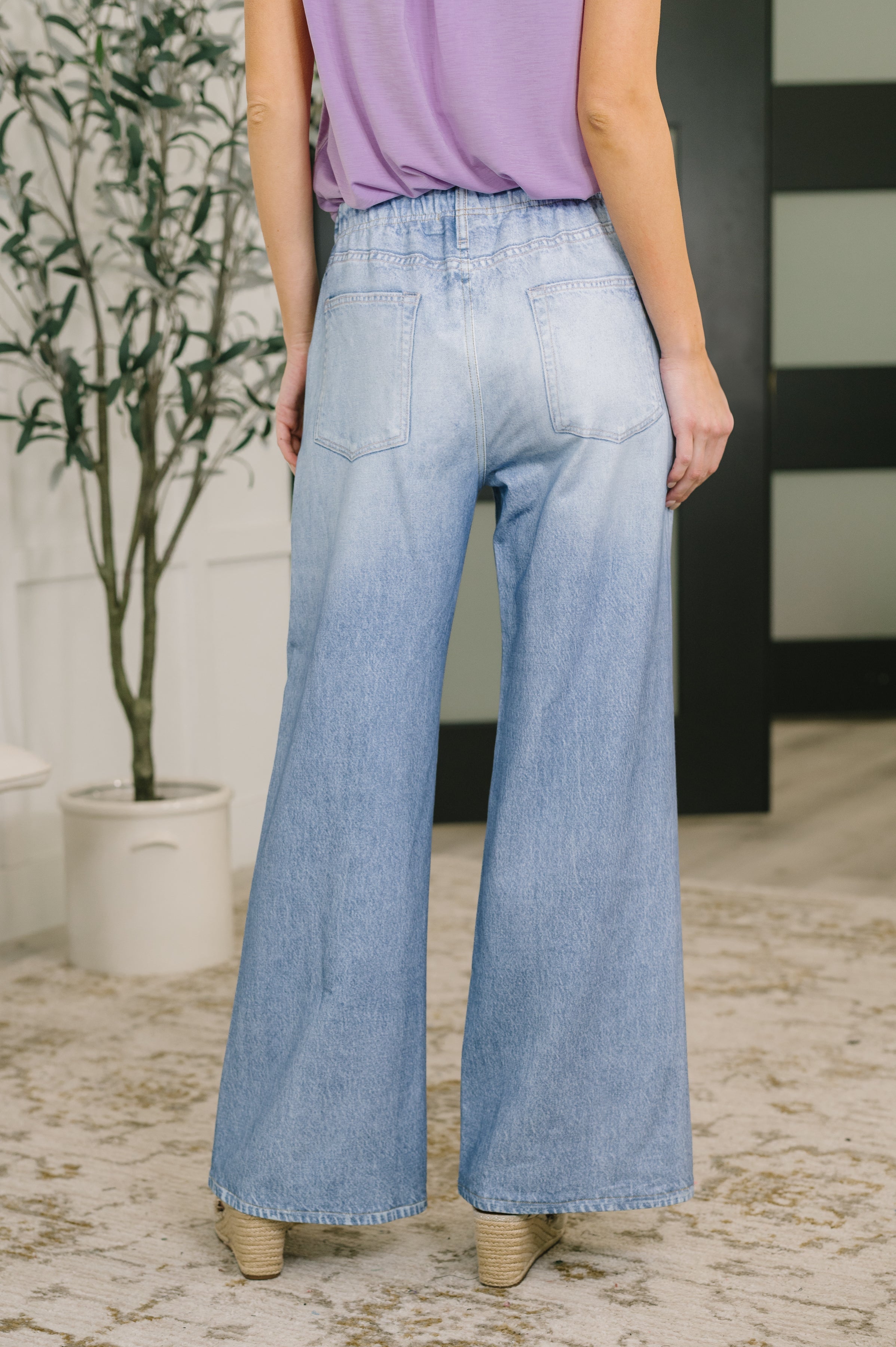 Dear Scarlett Zenim Printed Wide Leg Bottoms in Light Wash Womens