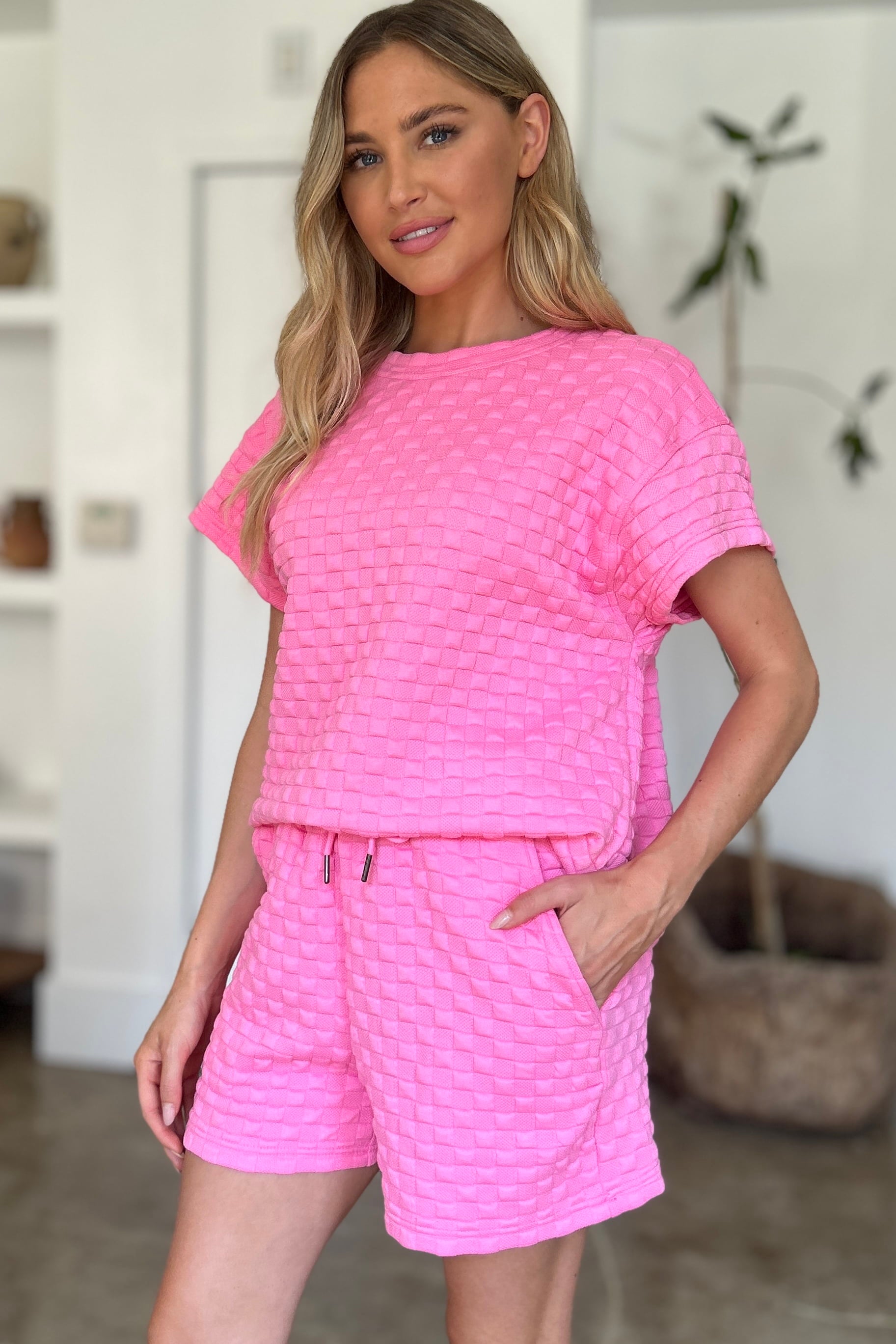 Double Take Textured T-Shirt and Shorts Set Outfits