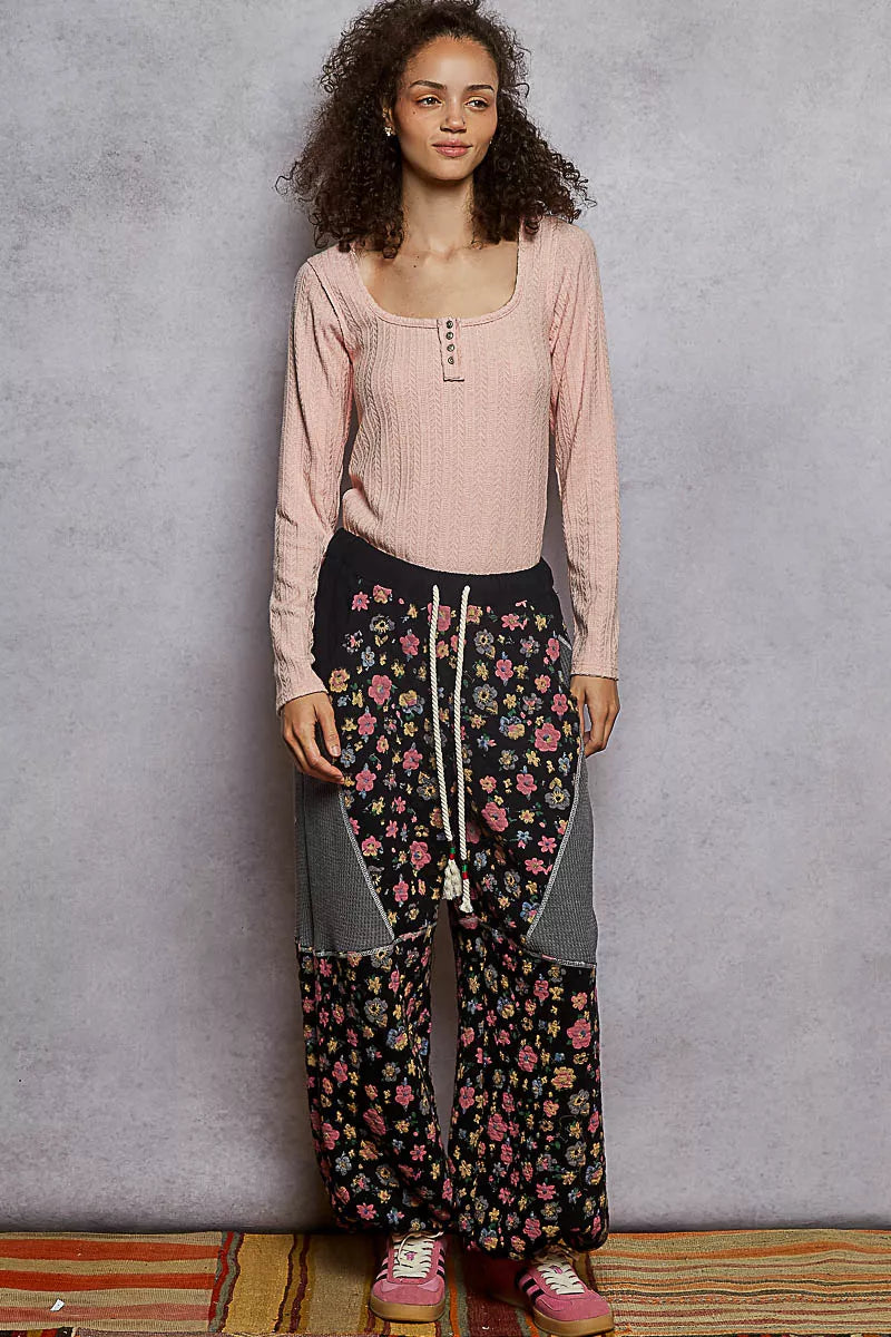 POL Powder Pink Square Neck Cropped Knit Top with Curved Hem