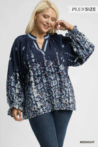 Umgee Midnight Floral Vine Print Blouse with Balloon Sleeves