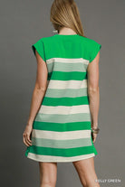 Umgee Kelly Green French Terry Bold Stripe Side Slit Striped Shift Dress