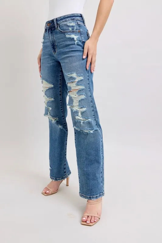 Judy Blue High Waist Heavy Destroy Straight Jeans