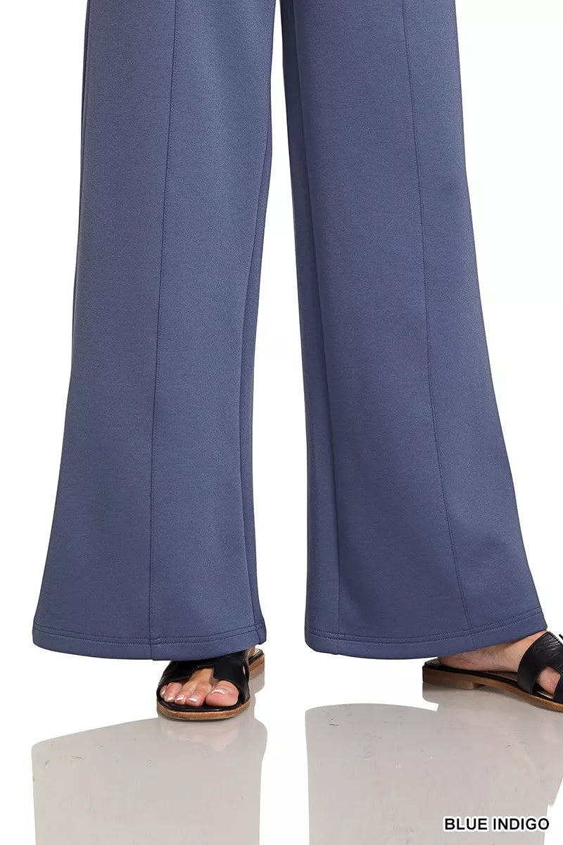 Zenana Blue Indigo Scuba Collared Pullover and Pants Set