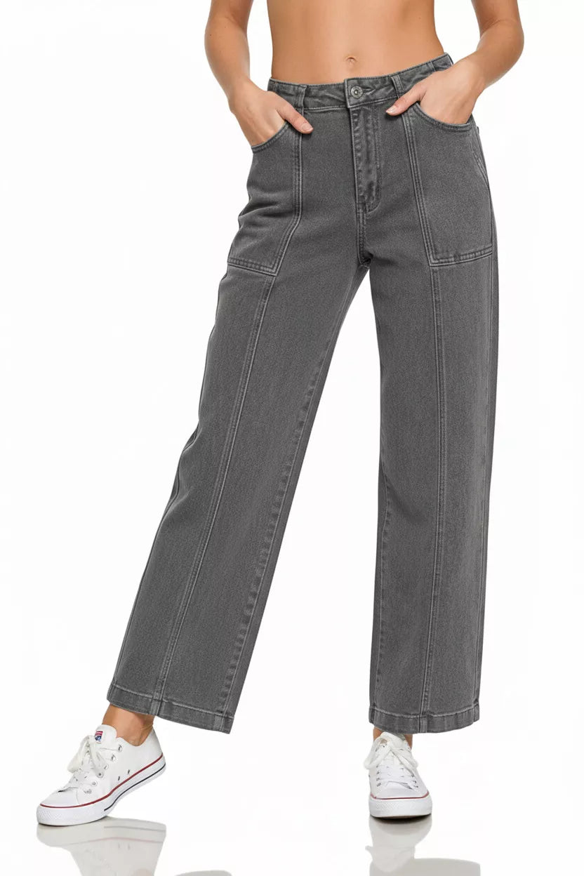 Zenana Ash Black Straight Leg Utility Pocket Jeans
